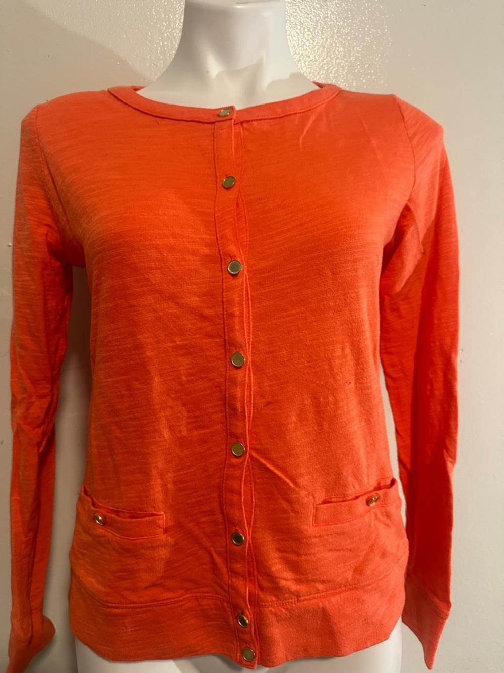 Lands' End Orange Snap-Front Long-Sleeve Cardigan